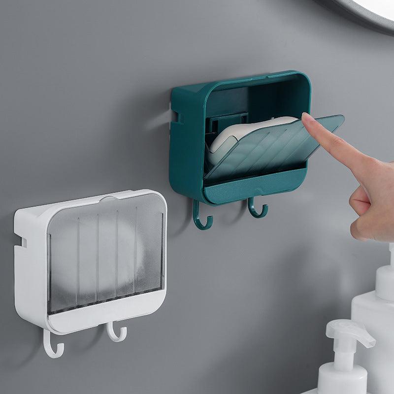 Wall mounted Soap Dish With Lid & Hooks Bathroom Soap Storage Box