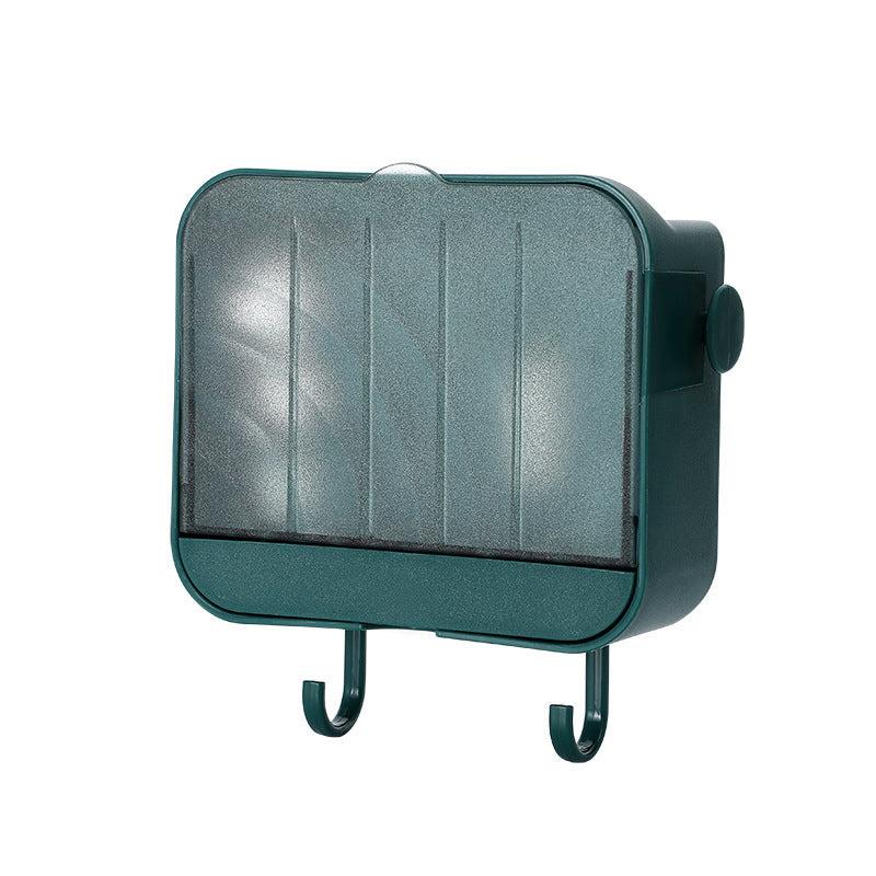 Wall mounted Soap Dish With Lid & Hooks Bathroom Soap Storage Box