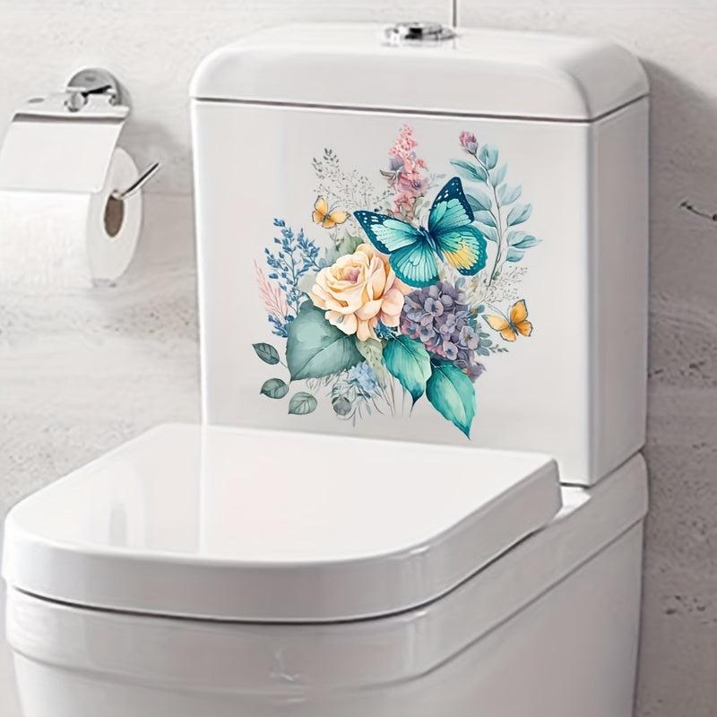 Funny Flower Butterfly Toilet Lid Decal Bathroom Decor Sticker