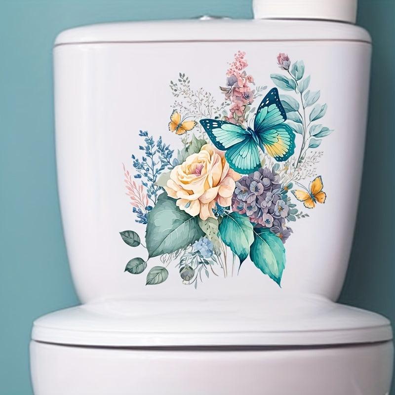 Funny Flower Butterfly Toilet Lid Decal Bathroom Decor Sticker