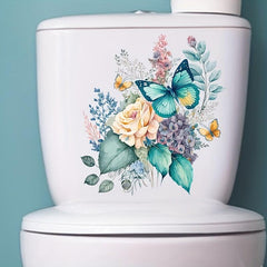 Funny Flower Butterfly Toilet Lid Decal Bathroom Decor Sticker