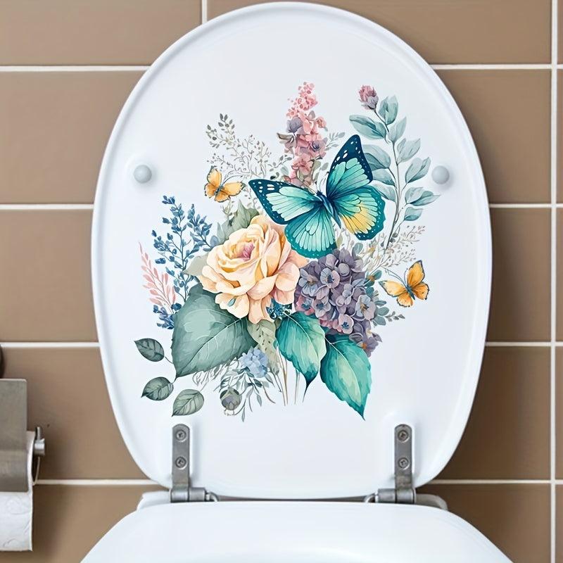 Funny Flower Butterfly Toilet Lid Decal Bathroom Decor Sticker