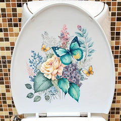 Funny Flower Butterfly Toilet Lid Decal Bathroom Decor Sticker