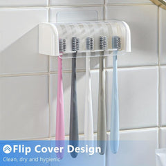 5 Slot Wall Mounted Toothbrush Holder with Lid - Stylish Storage for Bathroom