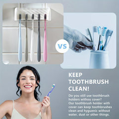 5 Slot Wall Mounted Toothbrush Holder with Lid - Stylish Storage for Bathroom