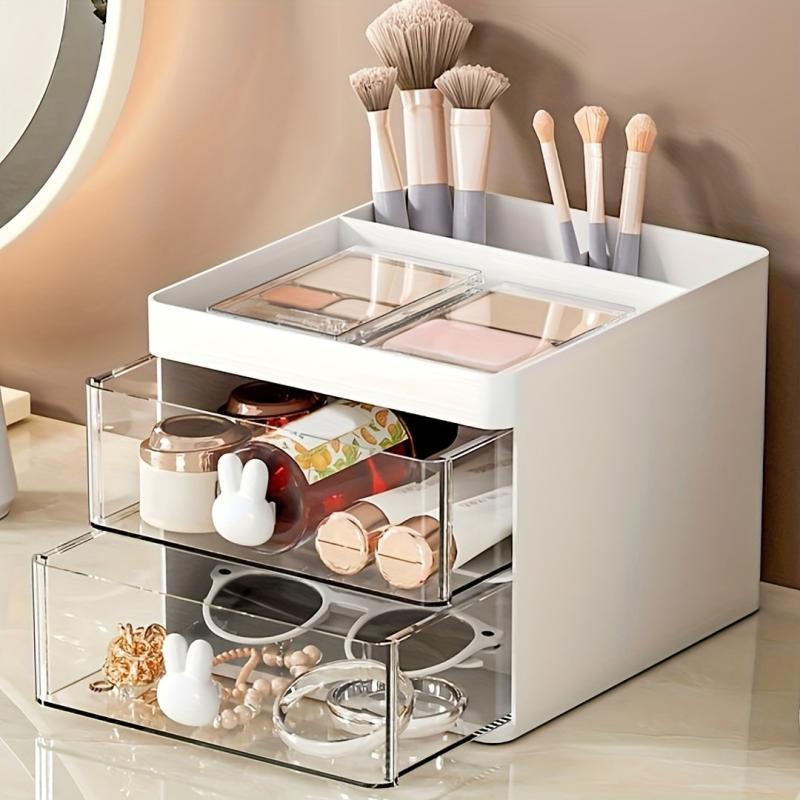 Transparent Makeup Brush and Jewelry Storage Box - Large Capacity
