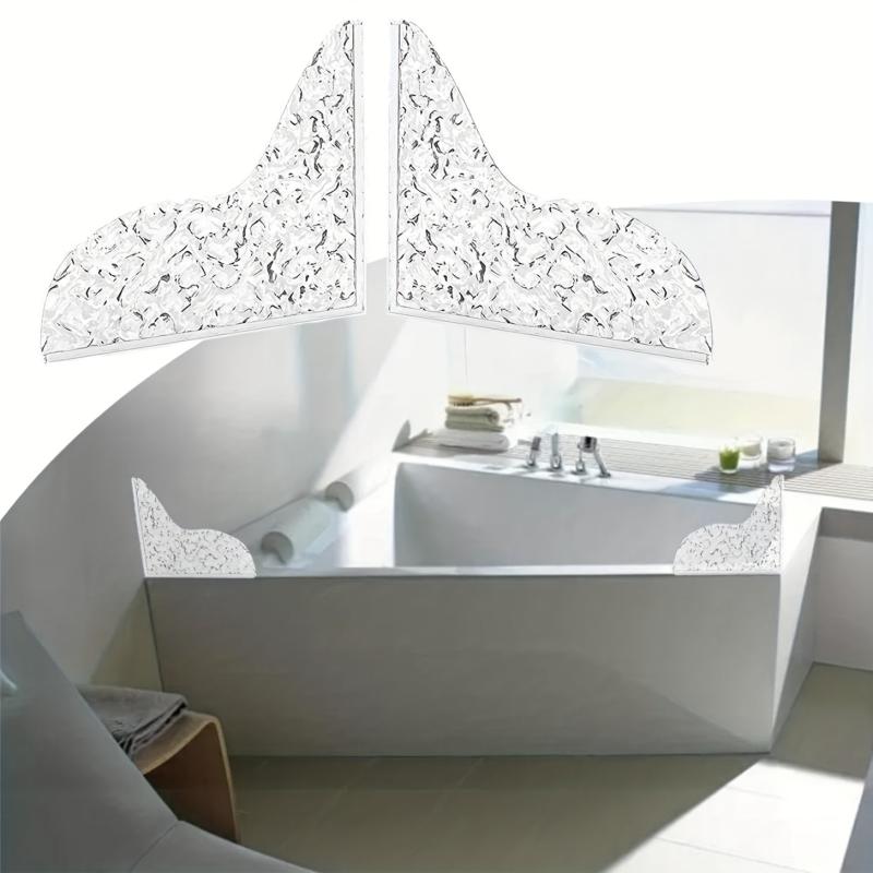 2pcs Shower Splash Guard Self Adhesive Stone Pattern Shower Corner Water Guard