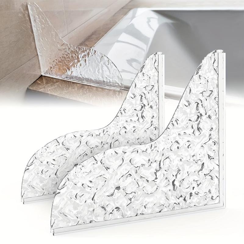 2pcs Shower Splash Guard Self Adhesive Stone Pattern Shower Corner Water Guard