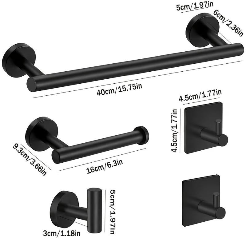 5pcs Bathroom Hardware Set with Towel Bar, Paper Holder, Robe Hooks