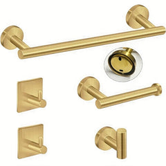 5pcs Bathroom Hardware Set with Towel Bar, Paper Holder, Robe Hooks