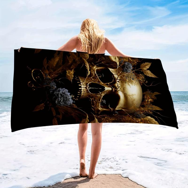Modern Skull Graphic Beach Towel Large Soft Microfiber Towel for Swimming