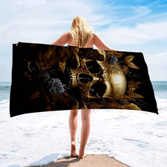 Modern Skull Graphic Beach Towel Large Soft Microfiber Towel for Swimming