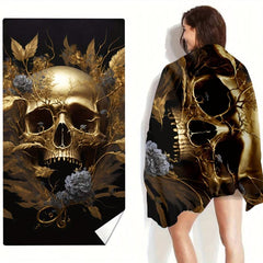 Modern Skull Graphic Beach Towel Large Soft Microfiber Towel for Swimming
