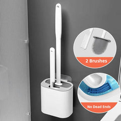 Flexible Toilet Brush and Holder Set with TPR Silicone Bristles