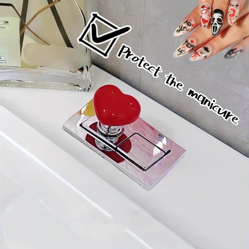 2pcs Heart Shaped Toilet Presser Nail Art Friendly Button Switch