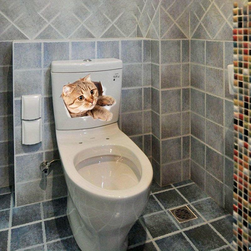 Cat Pattern Toilet Lid Decal Funny Wall Sticker