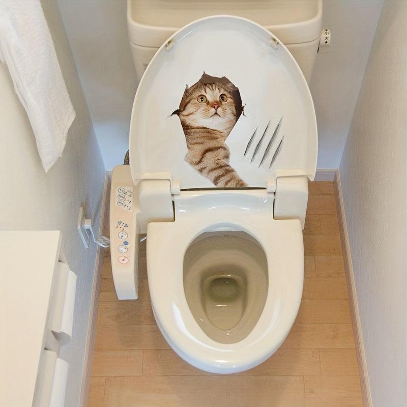 Cat Pattern Toilet Lid Decal Funny Wall Sticker