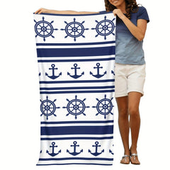 Modern Anchor & Helm Striped Beach Towel Large Microfiber Absorbent Lightweight