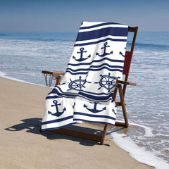 Modern Anchor & Helm Striped Beach Towel Large Microfiber Absorbent Lightweight