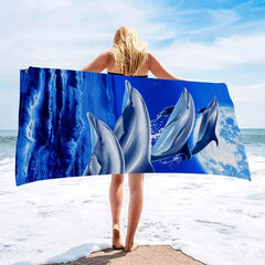 Dolphin Pattern Beach Towel Microfiber Soft Absorbent Lightweight Towel