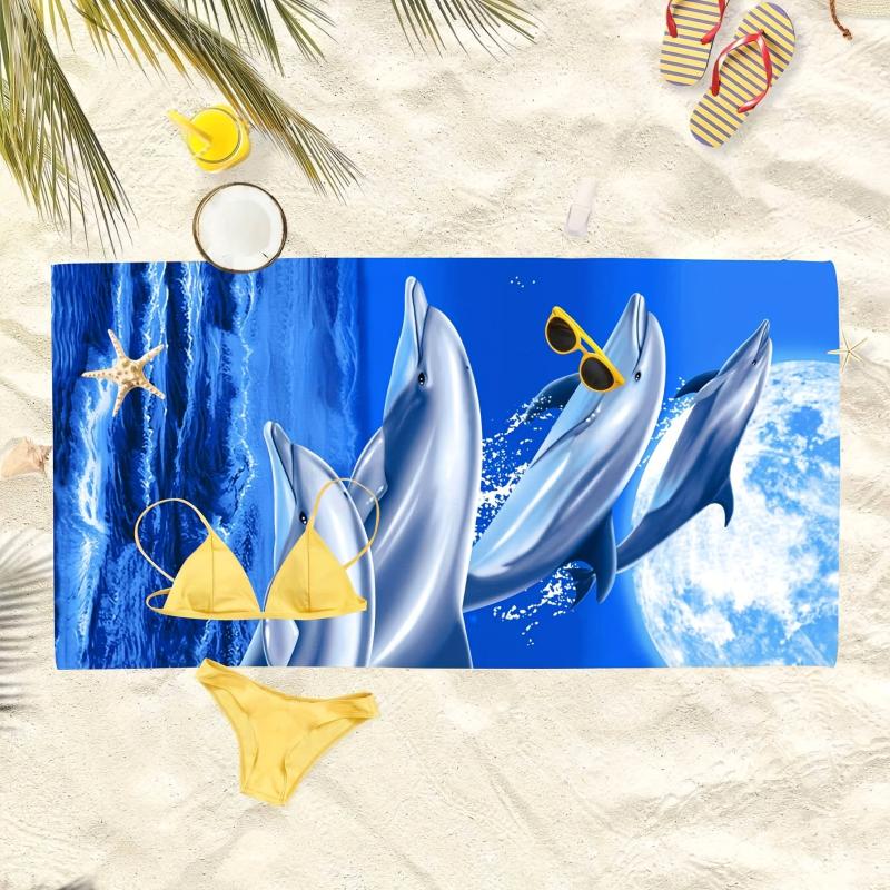 Dolphin Pattern Beach Towel Microfiber Soft Absorbent Lightweight Towel