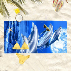 Dolphin Pattern Beach Towel Microfiber Soft Absorbent Lightweight Towel
