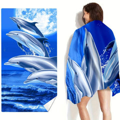 Dolphin Pattern Beach Towel Microfiber Soft Absorbent Lightweight Towel