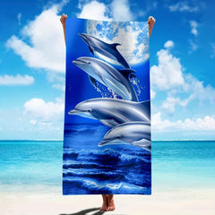 Dolphin Pattern Beach Towel Microfiber Soft Absorbent Lightweight Towel