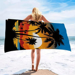 Sunset & Coconut Tree Print Beach Towel Soft Absorbent & Lightweight