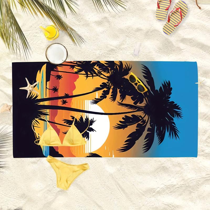 Sunset & Coconut Tree Print Beach Towel Soft Absorbent & Lightweight