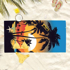 Sunset & Coconut Tree Print Beach Towel Soft Absorbent & Lightweight