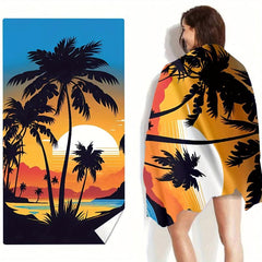 Sunset & Coconut Tree Print Beach Towel Soft Absorbent & Lightweight