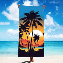 Sunset & Coconut Tree Print Beach Towel Soft Absorbent & Lightweight