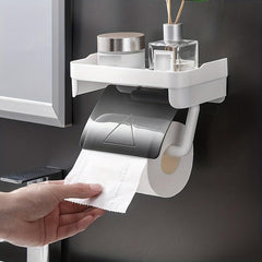 Toilet Paper Holder With Shelf Plastic Roll Paper Frame for Bathroom Toilet