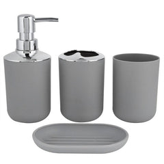 6pc Plastic Bathroom Set Soap Dispenser Toothbrush Holder Trash Can