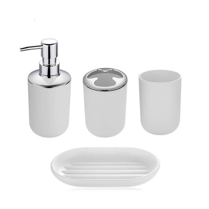 6pc Plastic Bathroom Set Soap Dispenser Toothbrush Holder Trash Can