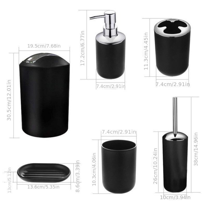 6pc Plastic Bathroom Set Soap Dispenser Toothbrush Holder Trash Can