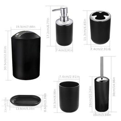 6pc Plastic Bathroom Set Soap Dispenser Toothbrush Holder Trash Can