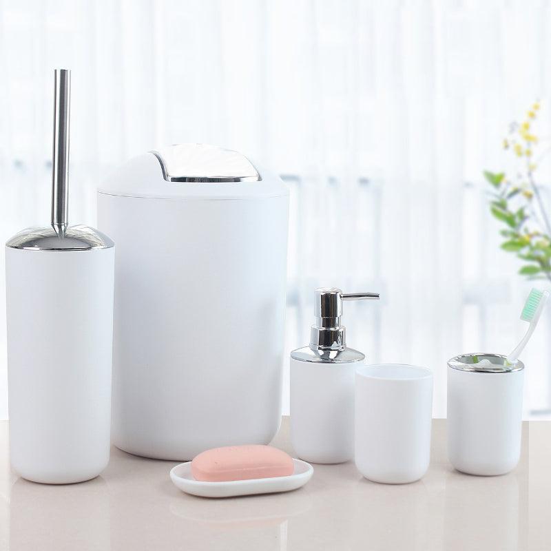 6pc Plastic Bathroom Set Soap Dispenser Toothbrush Holder Trash Can