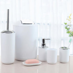 6pc Plastic Bathroom Set Soap Dispenser Toothbrush Holder Trash Can