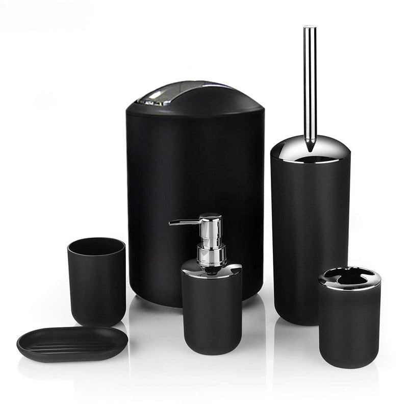 6pc Plastic Bathroom Set Soap Dispenser Toothbrush Holder Trash Can