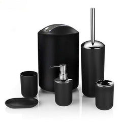 6pc Plastic Bathroom Set Soap Dispenser Toothbrush Holder Trash Can