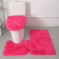 3pc Solid Bathroom Mats Set Non Slip Bathroom Rug Toilet U Shape Mat Toilet Lid