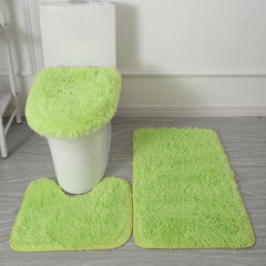 3pc Solid Bathroom Mats Set Non Slip Bathroom Rug Toilet U Shape Mat Toilet Lid