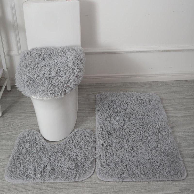 3pc Solid Bathroom Mats Set Non Slip Bathroom Rug Toilet U Shape Mat Toilet Lid