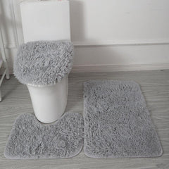 3pc Solid Bathroom Mats Set Non Slip Bathroom Rug Toilet U Shape Mat Toilet Lid