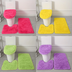 3pc Solid Bathroom Mats Set Non Slip Bathroom Rug Toilet U Shape Mat Toilet Lid