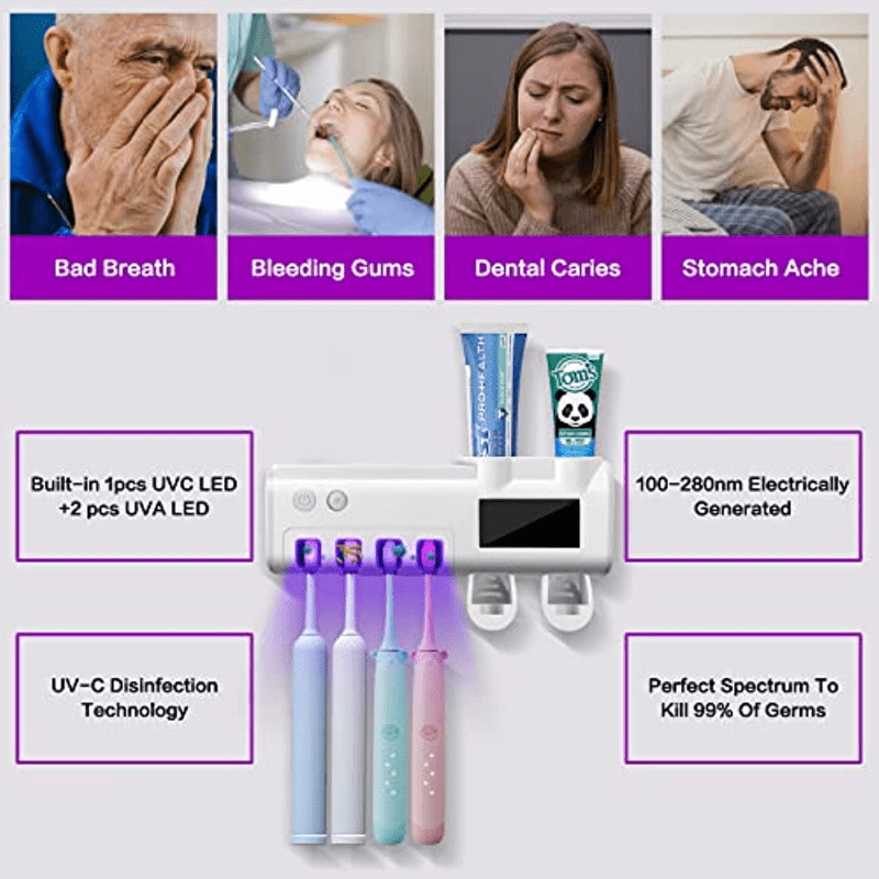 UV Toothbrush Sterilizer & Holder with Automatic Toothpaste Dispenser