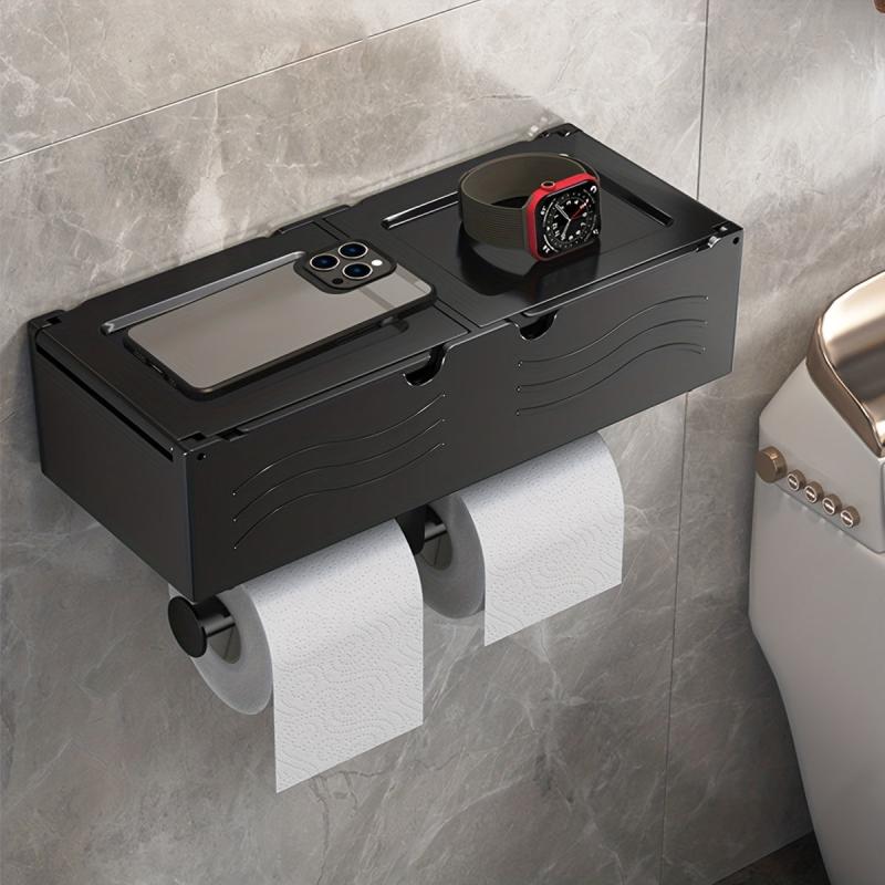 Toilet Roll Holder with Shelf Bathroom Tissue Storage Rack