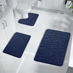 3pcs 1.5 Thick Foam Sponge Bath Rug Cobblestone Embossed